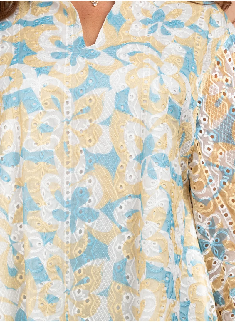 IKKXA Floral Printed Modern Jalabiya CJ1020 Yellow