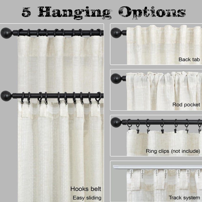 Pitalk Cream Ivory Linen Curtains 95 Inches Long for Living Room 2 Panel Pinch Pleated Patterned Boho Coastal Farmhouse Art Decor Light Filtering Sheer Abstract Modern Curtain for Bedroom Cabin Anthropologie - Image 3