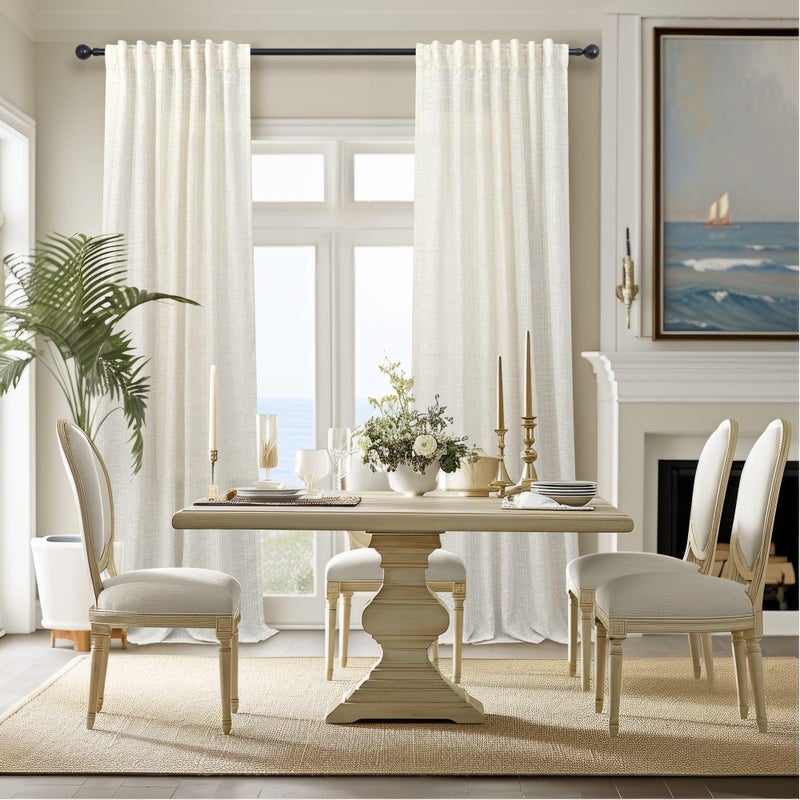 Pitalk Cream Ivory Linen Curtains 95 Inches Long for Living Room 2 Panel Pinch Pleated Patterned Boho Coastal Farmhouse Art Decor Light Filtering Sheer Abstract Modern Curtain for Bedroom Cabin Anthropologie - Image 5