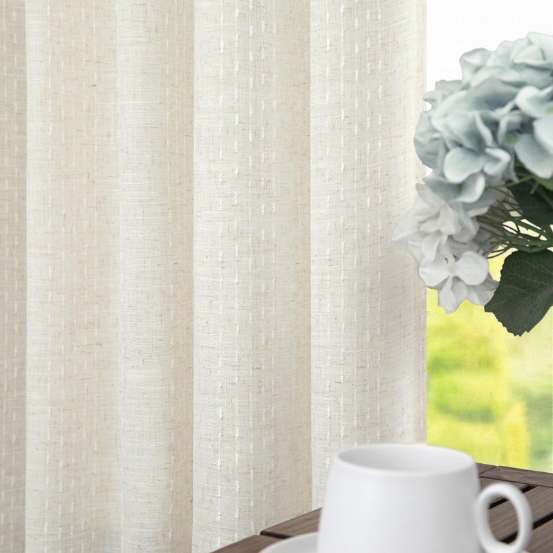 Pitalk Cream Ivory Linen Curtains 95 Inches Long for Living Room 2 Panel Pinch Pleated Patterned Boho Coastal Farmhouse Art Decor Light Filtering Sheer Abstract Modern Curtain for Bedroom Cabin Anthropologie - Image 2