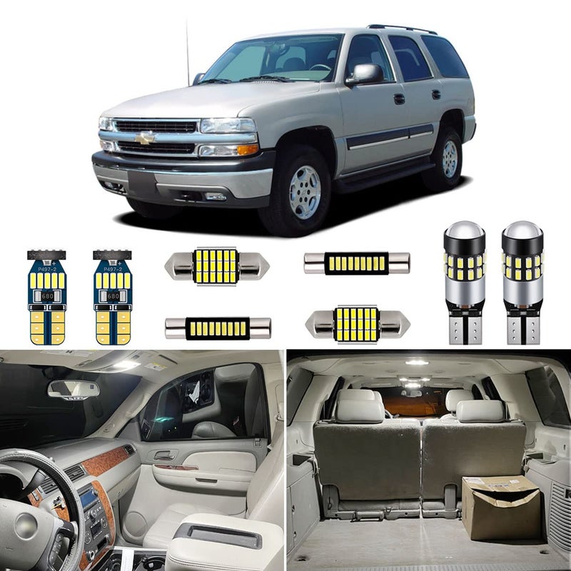AUTOGINE 20 Piece White Interior LED Lights Kit for Chevrolet Chevy TahoeSuburban or GMC Yukon 2000 2001 2002 2003 2004 2005 2006 Super Bright 6000K Interior LED Light Bulbs Package Install Tool
