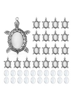 Antique Silver Turtle Pendant Settings, Blank Turtle Pendant Tray, Cabochons Bases 0 Clear Cabochon Cameo Bezel for DIY Jewelry Making (40Pcs,Antique Silver Tone)