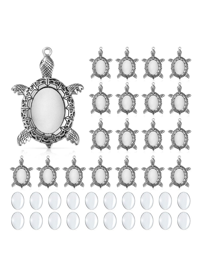 KASTWAVE - Antique Silver Turtle Pendant Settings, Blank Turtle Pendant Tray, Cabochons Bases 0 Clear Cabochon Cameo Bezel for DIY Jewelry Making (40Pcs,Antique Silver Tone) - Image 1