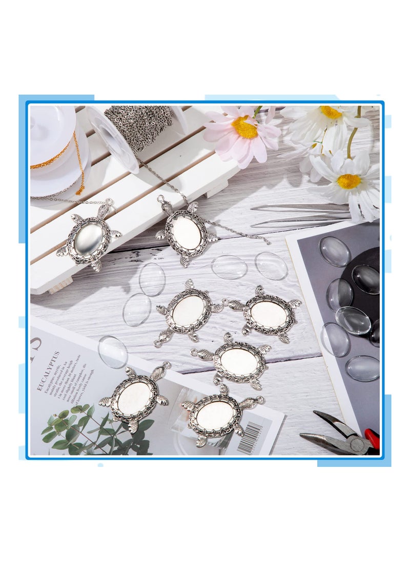 KASTWAVE - Antique Silver Turtle Pendant Settings, Blank Turtle Pendant Tray, Cabochons Bases 0 Clear Cabochon Cameo Bezel for DIY Jewelry Making (40Pcs,Antique Silver Tone) - Image 1