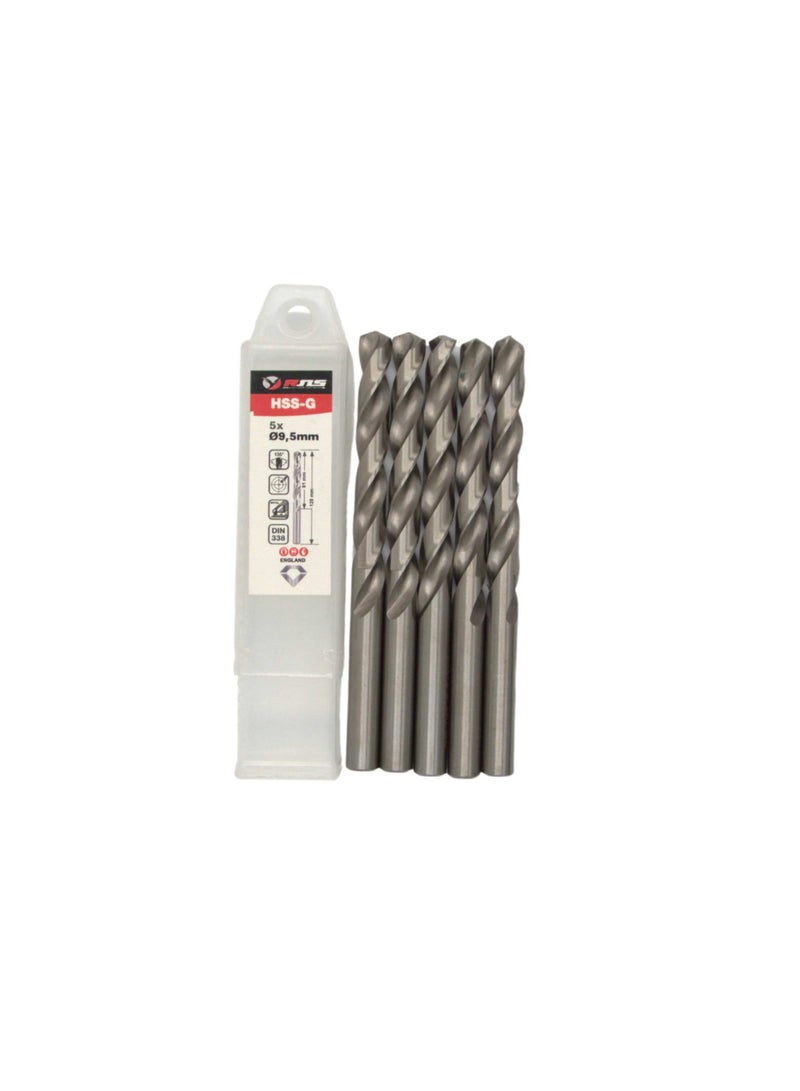 RNS HSS-G TWIST DRILL BIT 9.5 MM RNS, Pack of 5 Ground Flute High Speed Steel Drill Bit for Mild Steel, Alloy Steel and Workshop Use - Image 2