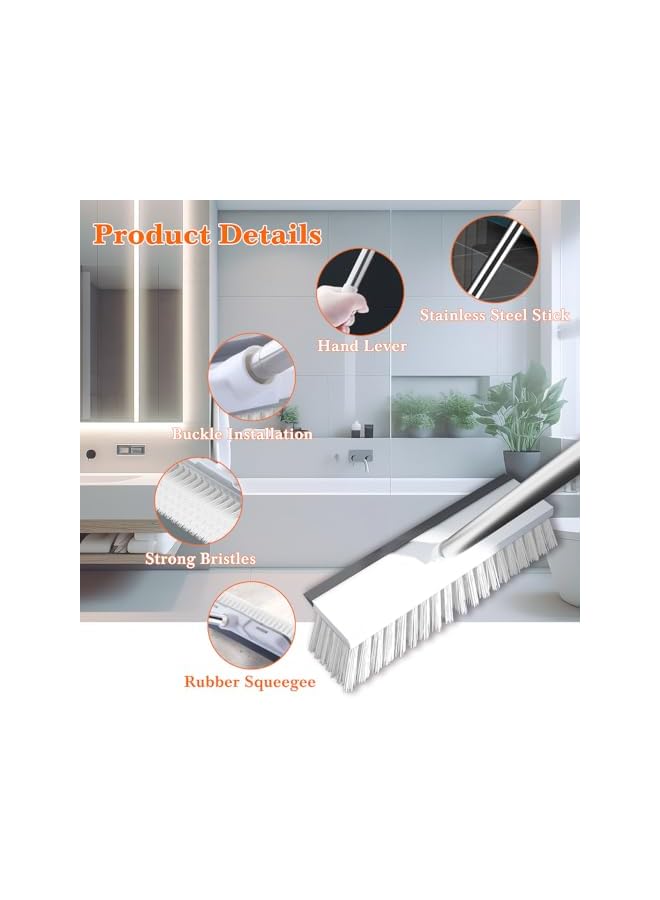 promass Cleaning Brush with Long Handle,2 in 1 Floor Scrub Brush Stiff Bristle Brush Scrubber with Squeegee,Shower Scrubber Kit with 108cm Extendable Handle for Bathroom,Kitchen,Deck(White) - Image 4
