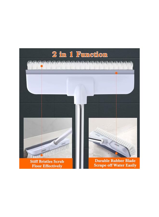 promass Cleaning Brush with Long Handle,2 in 1 Floor Scrub Brush Stiff Bristle Brush Scrubber with Squeegee,Shower Scrubber Kit with 108cm Extendable Handle for Bathroom,Kitchen,Deck(White) - Image 3