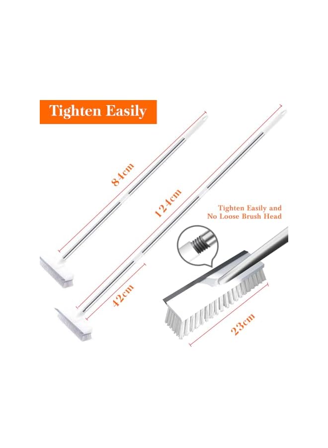 promass Cleaning Brush with Long Handle,2 in 1 Floor Scrub Brush Stiff Bristle Brush Scrubber with Squeegee,Shower Scrubber Kit with 108cm Extendable Handle for Bathroom,Kitchen,Deck(White) - Image 2
