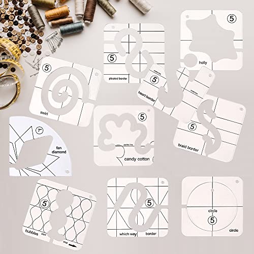 AUMACHEN 14 PCs Free Motion Quilting Template Set Includes 11 Quilting Templates 3mm, High Shank Ruler Foot, Non-Slip Grips, Free Motion Quilting Rulers and Templates for DIY Quilting on Sewing Machine - Image 5