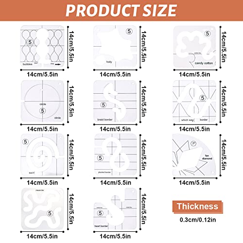 AUMACHEN 14 PCs Free Motion Quilting Template Set Includes 11 Quilting Templates 3mm, High Shank Ruler Foot, Non-Slip Grips, Free Motion Quilting Rulers and Templates for DIY Quilting on Sewing Machine - Image 2