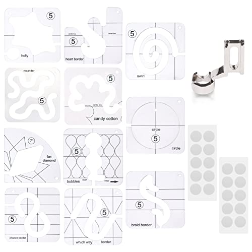 AUMACHEN 14 PCs Free Motion Quilting Template Set Includes 11 Quilting Templates 3mm, High Shank Ruler Foot, Non-Slip Grips, Free Motion Quilting Rulers and Templates for DIY Quilting on Sewing Machine - Image 1