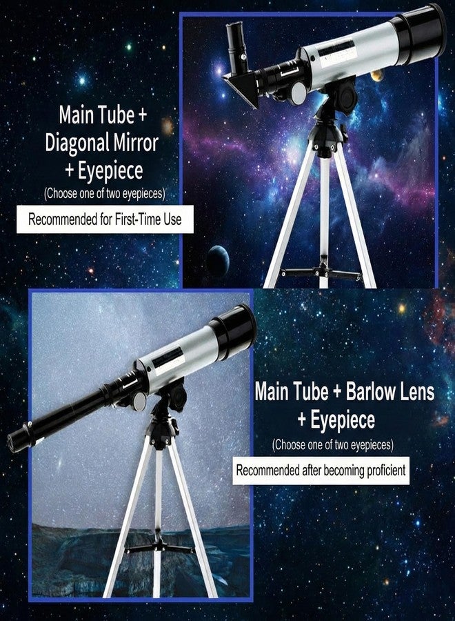 HOYDATE Telescope for Beginners, 90X Portable Astronomical Refractor with 15" Tabletop Tripod, 2 Eyepieces & 1.5X Barlow Lens, 50mm Aperture, Ideal STEM Science Gift for Kids to Explore Moon Space - Image 2