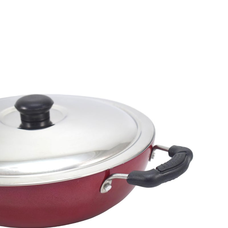 kinox Non Stick 22cm Kadhai with Stainless Steel Lid 2.4 Liters, Thickness 3mm, (Red) - Image 3