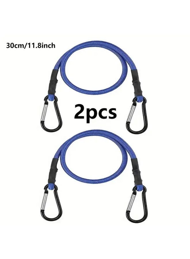 Blue Heavy Duty Elastic Ropes with Hooks 30cm 11.8 Inch for Outdoor Camping Tent Setup - Image 1