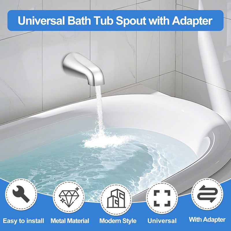 Coolfell Universal Bath Tub Spout with Adapter, Bathtub Faucet Spout Without Diverter, 5" Length Bathtub Faucet for 1/2'', 3/4'' IPS Inside Thread Connection and Tub/Shower Faucet (Chrome) - Image 3