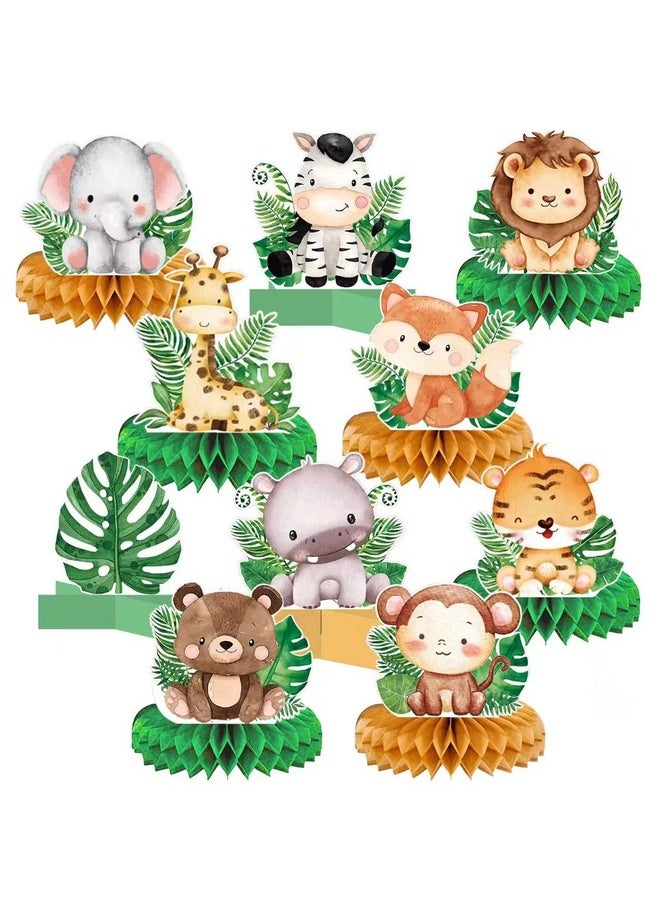 Bluegogo 10 Pcs Baby Jungle Animals Honeycomb Centerpieces 3D Table Decorations For Safari Baby Shower Decoration For Boy Safari Jungle Birthday Party Decorations For Kids Baby Shower Decorations  - Image 1