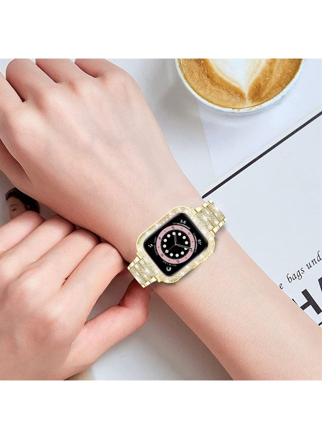 DEALELE Bands Compatible with iWatch 40mm 44mm, Bling Rhinestone Diamond Metal Strap with Protective Case Cover Replacement for Apple Watch Series 6/5 / 4 / SE Women Men (40mm, Gold) - Image 4