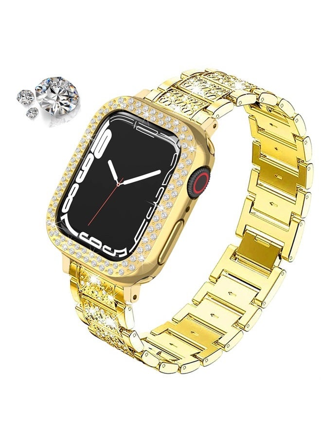 DEALELE Bands Compatible with iWatch 40mm 44mm, Bling Rhinestone Diamond Metal Strap with Protective Case Cover Replacement for Apple Watch Series 6/5 / 4 / SE Women Men (40mm, Gold) - Image 2