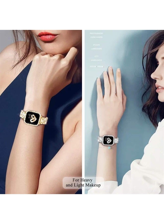 DEALELE Bands Compatible with iWatch 40mm 44mm, Bling Rhinestone Diamond Metal Strap with Protective Case Cover Replacement for Apple Watch Series 6/5 / 4 / SE Women Men (40mm, Gold) - Image 5