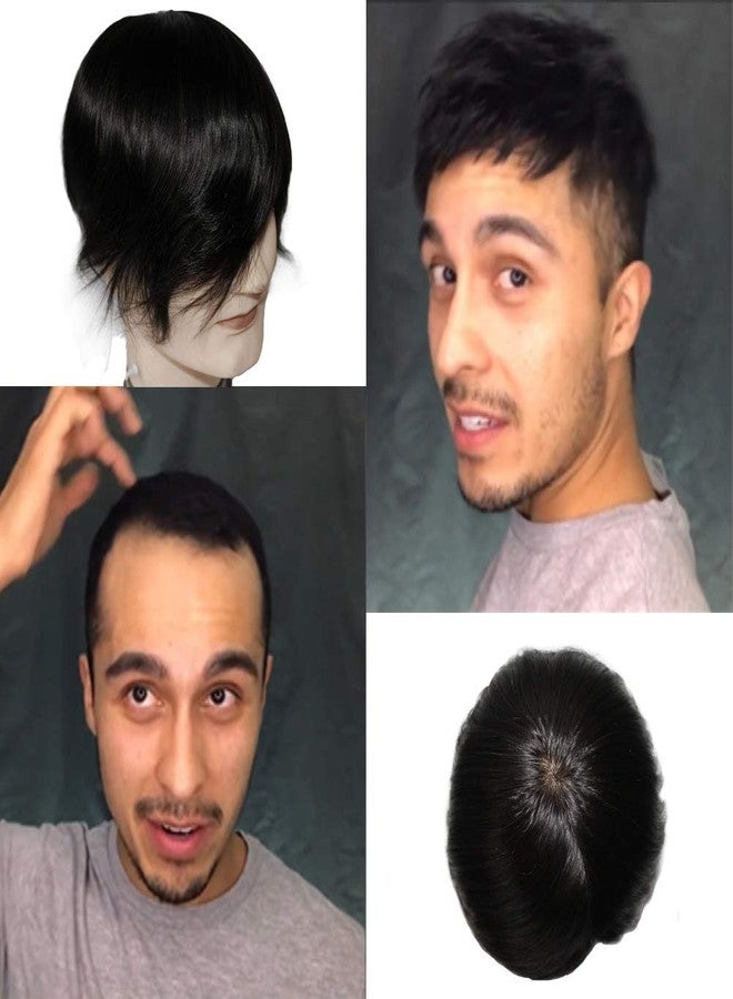 EUPHORIA® 10x8 Original PREMIUM MONO Hair Patch for Men 100% Natural Black Human Hair Wig Install with Hair Toupee Tape, Clips or Glue - Image 3