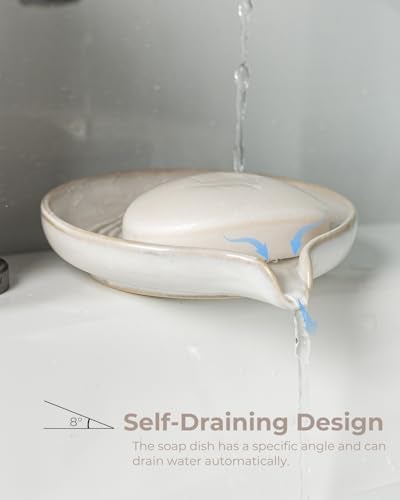 Zoeeker Self Draining Soap Dish, Ceramic Drain Soap Holder Waterfall Design Soap Saver for Shower, Bathroom, Sink, Kitchen and Countertop, Keeps Dry, Speckled Glaze - Image 4