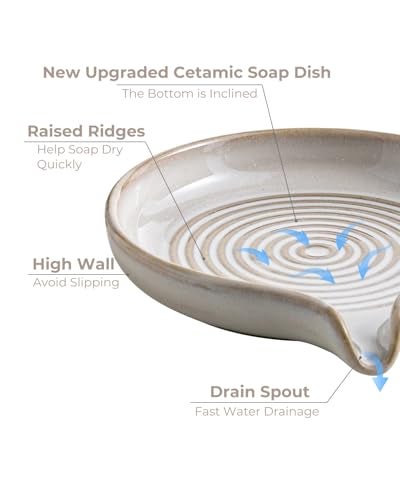 Zoeeker Self Draining Soap Dish, Ceramic Drain Soap Holder Waterfall Design Soap Saver for Shower, Bathroom, Sink, Kitchen and Countertop, Keeps Dry, Speckled Glaze - Image 3