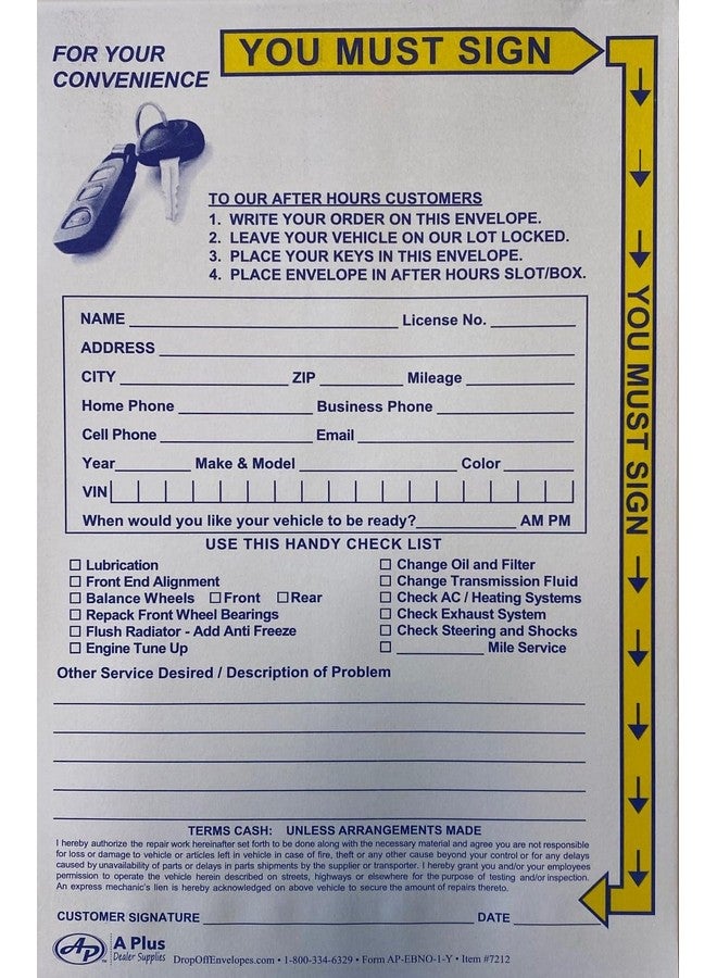 A PLUS Drop Off Envelope Key Drop Envelope With Yellow Highlights Ebno1Y (W1) (100 Qty.) - Image 1