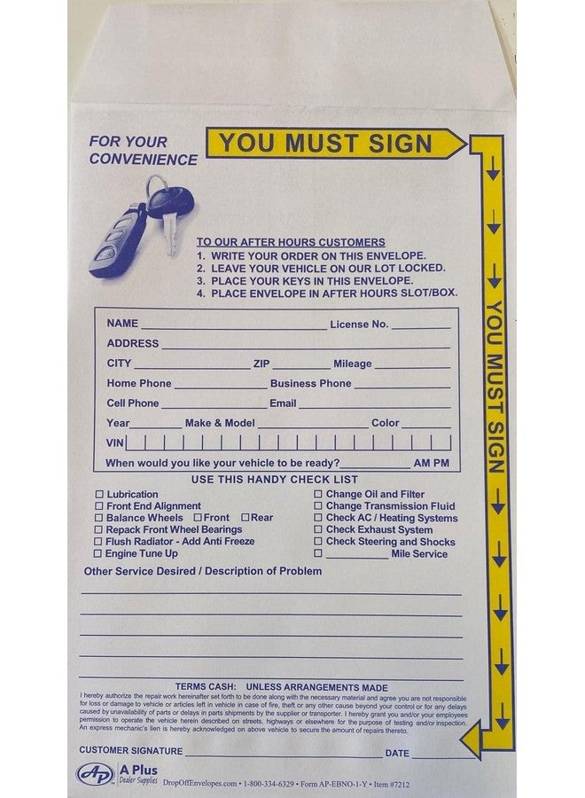 A PLUS Drop Off Envelope Key Drop Envelope With Yellow Highlights Ebno1Y (W1) (100 Qty.) - Image 2