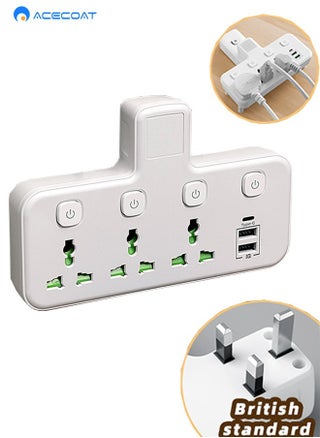 Wireless UK Power Strip,Multi-Plug Extension AC Socket With 2 USB 1 Type-C(Fast Charging),Multi-Function Wall Charger With 3 Universal Outlets,All-In-One Plug Adapter With Switch,Safety Door,White - pzsku/Z72CABF0EC9B34A85E7A1Z/45/_/1697605749/b18f7ca4-d2f4-4a8f-b316-0d73081c09f2