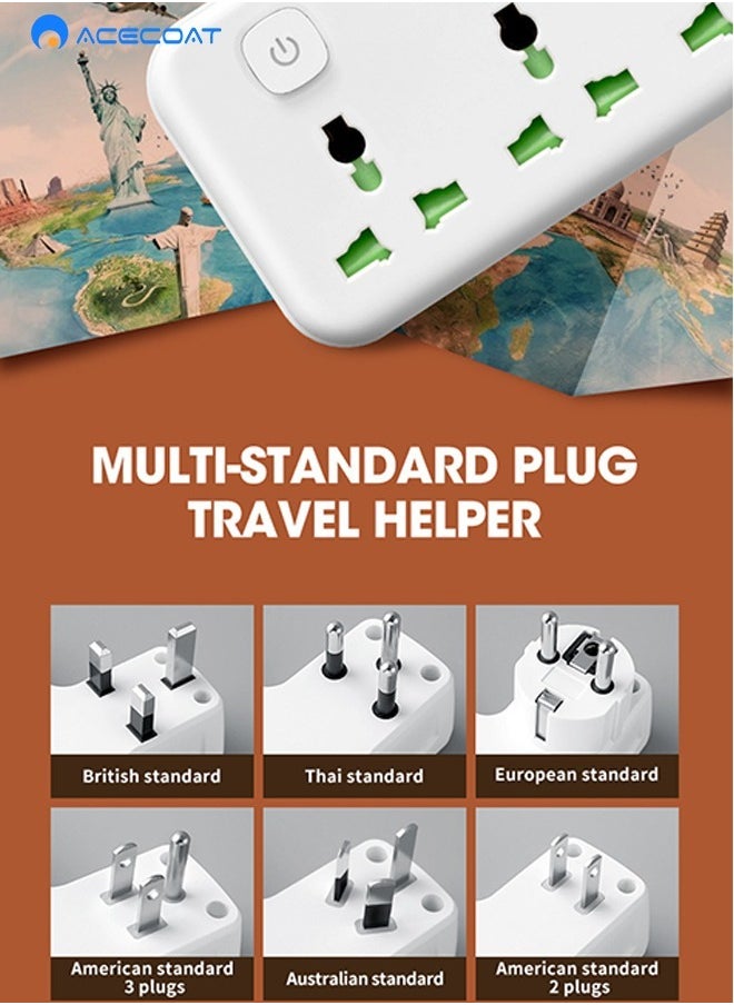 Wireless UK Power Strip,Multi-Plug Extension AC Socket With 2 USB 1 Type-C(Fast Charging),Multi-Function Wall Charger With 3 Universal Outlets,All-In-One Plug Adapter With Switch,Safety Door,White