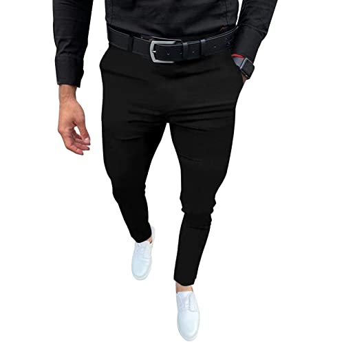 Percle Mens Fashion Slim Fit Dress Pants Casual Business Skinny Stretch Pants Golf Pants Black - Image 1