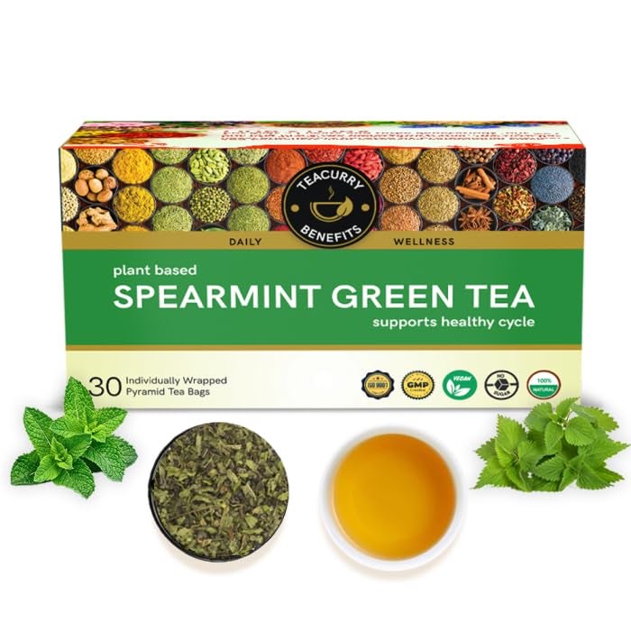 Teacurry Spearmint Green Tea (30 Tea Bags, 1 Month Pack) - Help with Facial Hair & Digestive Wellness | 100% Natural & Caffein-Free Tea - Image 1