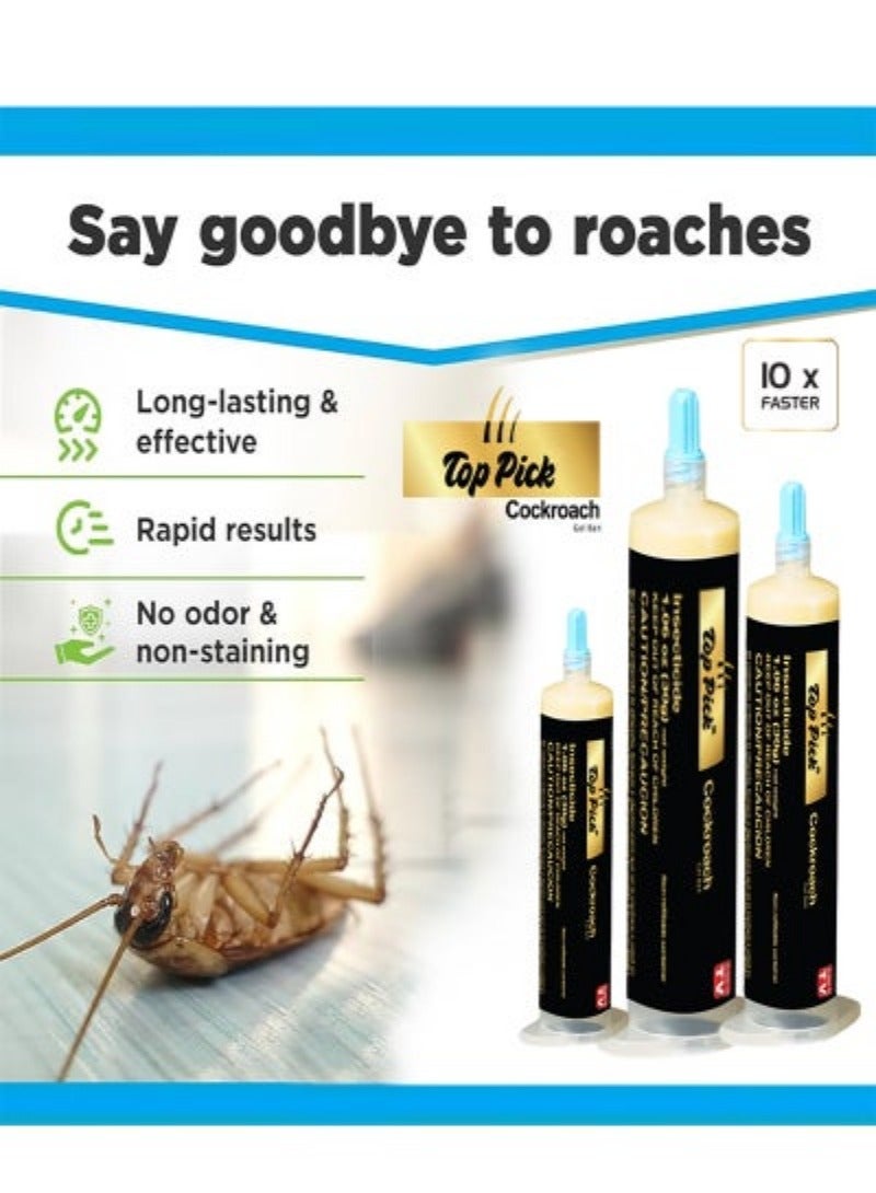 Top Pick Cockroach Gel Bait, 3 Tubes x 30grams, German Roach Insect Pest Control, Indoor and Outdoor Use, Roach Killer Gel