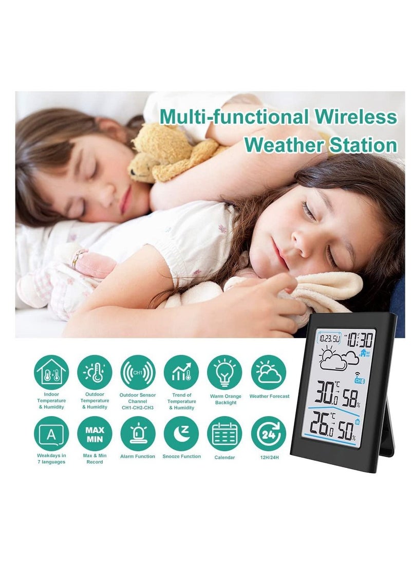 Excefore - Wireless Indoor Outdoor Thermometer, Wireless Digital Hygrometer, Temperature Gauge with Time and Humidity, Outside Thermometer Gauge for Patio - Image 1