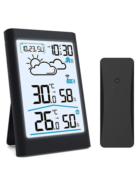Wireless Indoor Outdoor Thermometer, Wireless Digital Hygrometer, Temperature Gauge with Time and Humidity, Outside Thermometer Gauge for Patio