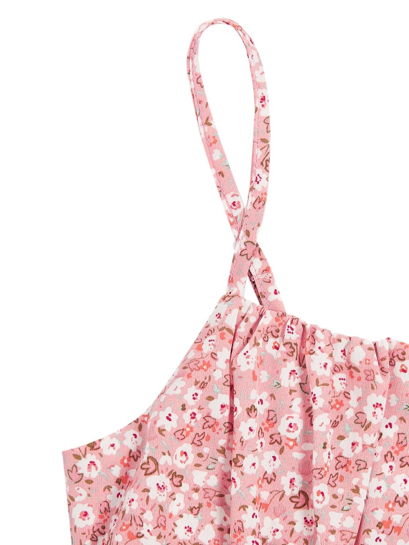 Floerns Girl's Floral Print Sleeveless Ruched Ruffle Hem A Line Cami Short Dress Pink 11-12Y - Image 4