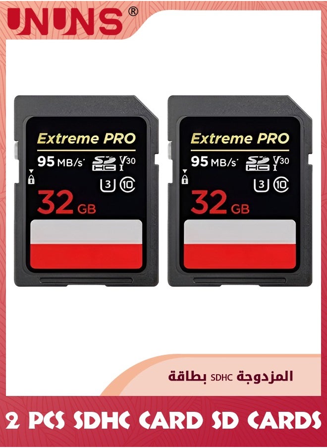 UNUNS 2-Pack 32GB 2-Pack SD Card، 4K Camera Extreme، بطاقة ذاكرة فئة 10 U1 SDHC، فيديو عالي الدقة بدقة 4K عالي الدقة متوافق مع كاميرا Canon/Nikon/Sony/Pentax/Kodak/Olympus/Panasonic الرقمية  - Image 1