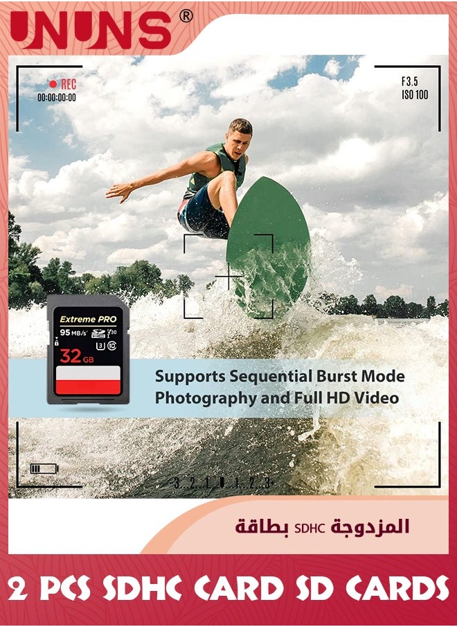 UNUNS 2-Pack 32GB 2-Pack SD Card، 4K Camera Extreme، بطاقة ذاكرة فئة 10 U1 SDHC، فيديو عالي الدقة بدقة 4K عالي الدقة متوافق مع كاميرا Canon/Nikon/Sony/Pentax/Kodak/Olympus/Panasonic الرقمية  - Image 5