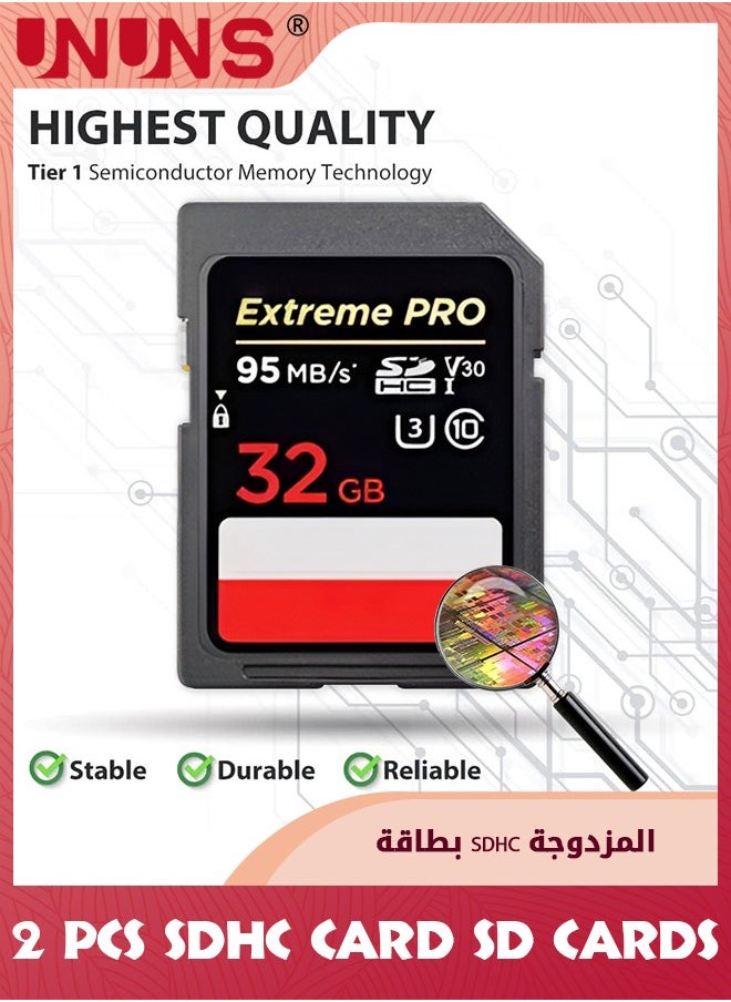 UNUNS 2-Pack 32GB 2-Pack SD Card، 4K Camera Extreme، بطاقة ذاكرة فئة 10 U1 SDHC، فيديو عالي الدقة بدقة 4K عالي الدقة متوافق مع كاميرا Canon/Nikon/Sony/Pentax/Kodak/Olympus/Panasonic الرقمية  - Image 2