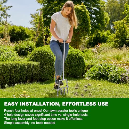 Qdreclod Lawn Core Aerator Tool Coring Grass Aerator Lawn Tool 4 Hollow Tines for Efficient Aeration Heavy Duty Steel Manual Plug Aerator for Lawn Care/Yard Soil Loosening/Grass Maintenance(Silvery) - Image 4