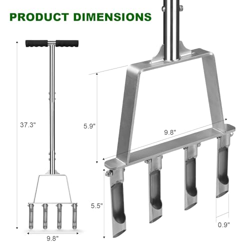 Qdreclod Lawn Core Aerator Tool Coring Grass Aerator Lawn Tool 4 Hollow Tines for Efficient Aeration Heavy Duty Steel Manual Plug Aerator for Lawn Care/Yard Soil Loosening/Grass Maintenance(Silvery) - Image 5