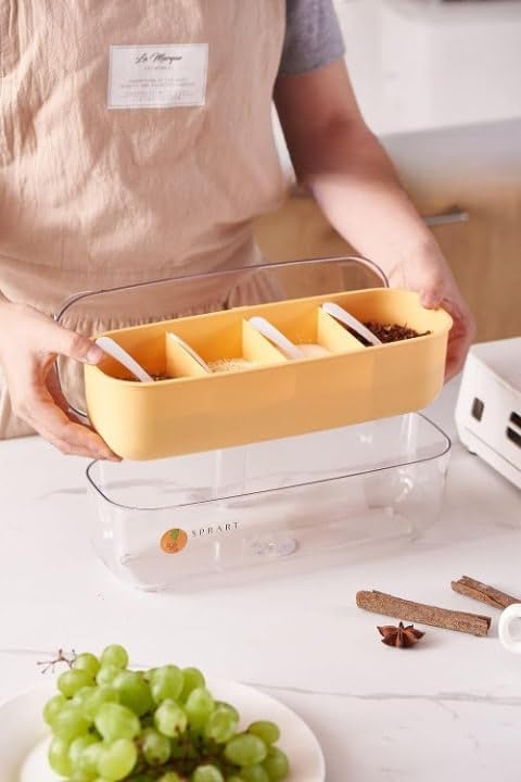 OTIPORTER OTIPORTER Compatiable for Kitchen Transparent FourGrid Seasoning Box Set Seasoning Storage Box with SpoonWhite  - Image 3