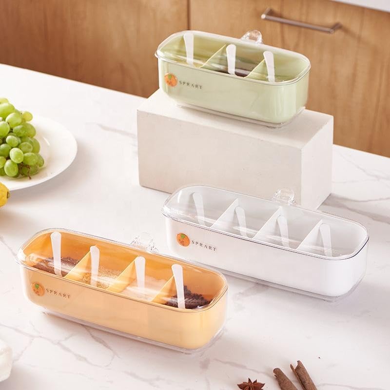 OTIPORTER OTIPORTER Compatiable for Kitchen Transparent FourGrid Seasoning Box Set Seasoning Storage Box with SpoonWhite  - Image 4