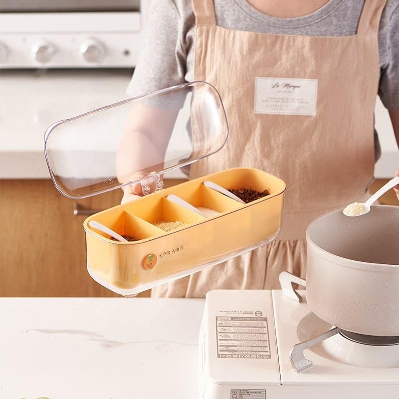 OTIPORTER OTIPORTER Compatiable for Kitchen Transparent FourGrid Seasoning Box Set Seasoning Storage Box with SpoonWhite  - Image 5