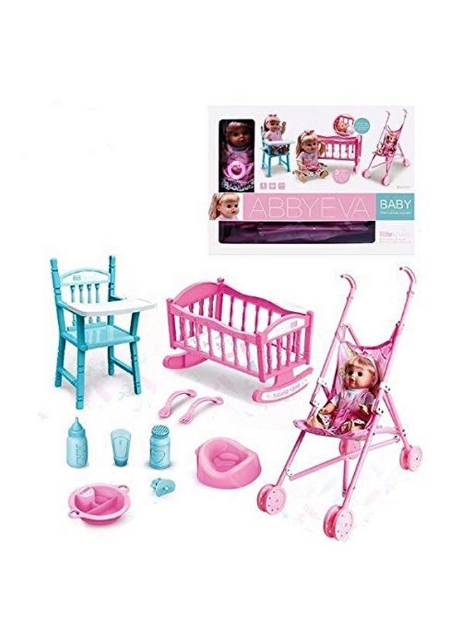 Plutofit Baby Doll Stroller Foldable Baby Pram Trolley with Doll Assembled Pretend Play Carrier Stroller Toy - Image 1