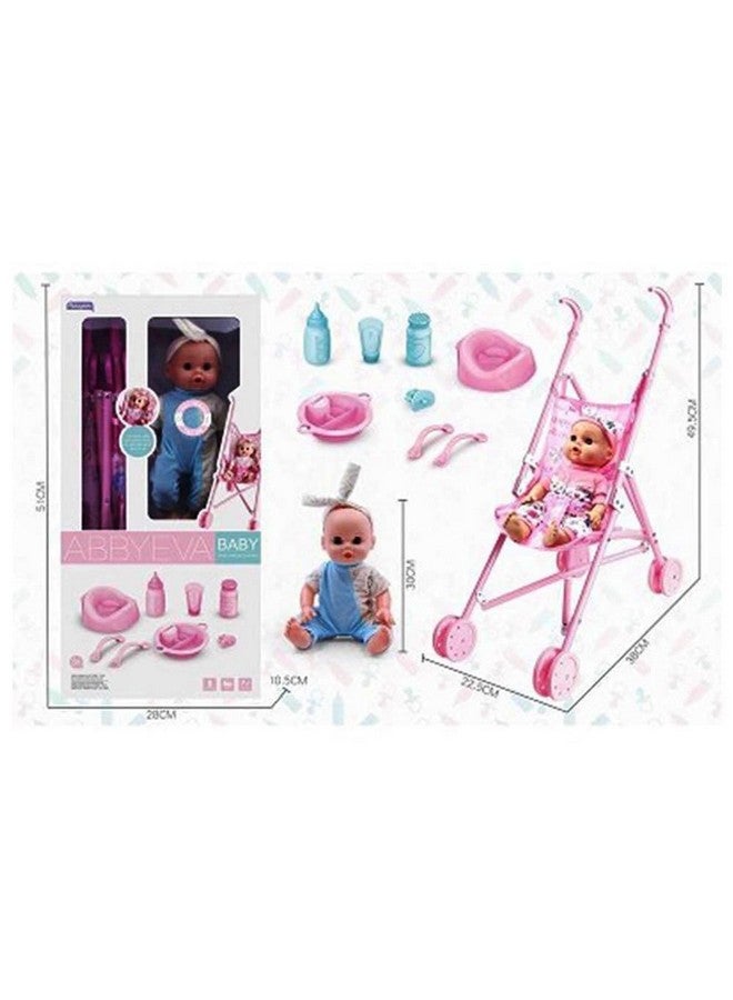 Plutofit Baby Doll Stroller Foldable Baby Pram Trolley with Doll Assembled Pretend Play Carrier Stroller Toy - Image 4