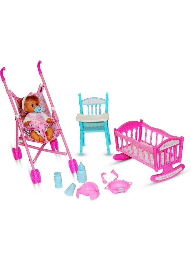 Plutofit Baby Doll Stroller Foldable Baby Pram Trolley with Doll Assembled Pretend Play Carrier Stroller Toy - Image 3