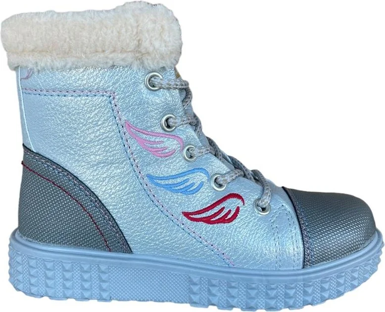 Liger Orthopedic Fur Lined Zippered Angel Wing Detail Non-Slip Sole Children's Boots Silver