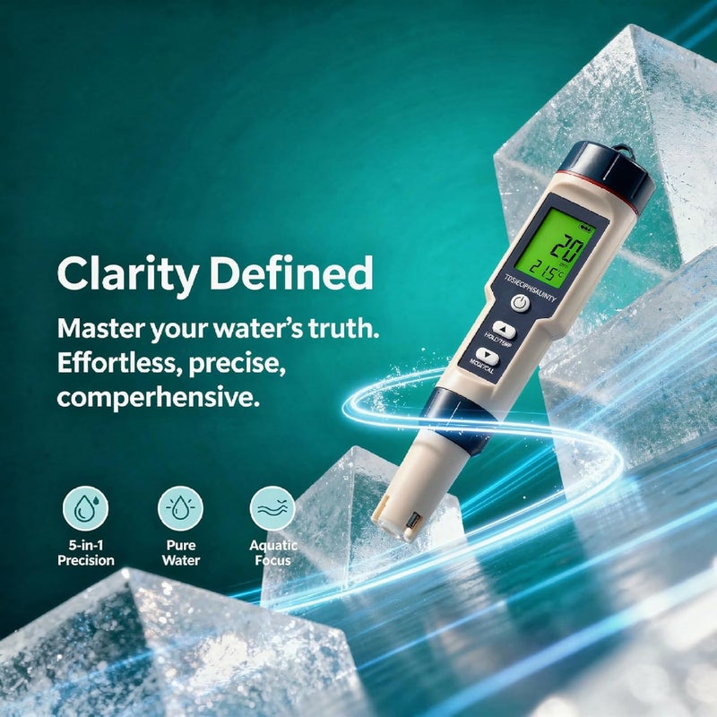 [Meet international specs] 5-in-1 Water Quality Tester, Digital PH Meter, Salinity Tester, TDS Temp Meter, Multi-Parameter Water Testing Pen with Large LCD, ±0.05pH High Precision, Calibration Powders Included Top rated sales item Fit multiple scenarios Multi functional Easy for adults & kids Rare in stock Limited quantity for sale Saudi family favorite Irresistible price Improve daily life Reliable quality Easy store & operate Match Saudi living habits Full buyer satisfaction Limited availability Durable for repeated use Fit Saudi festive occasions Buyer exclusive unique piece Limited stock New season item Quality verified by buyers Local stock available Limited production Fresh arrival local warehouse Lightweight & portable - Image 5