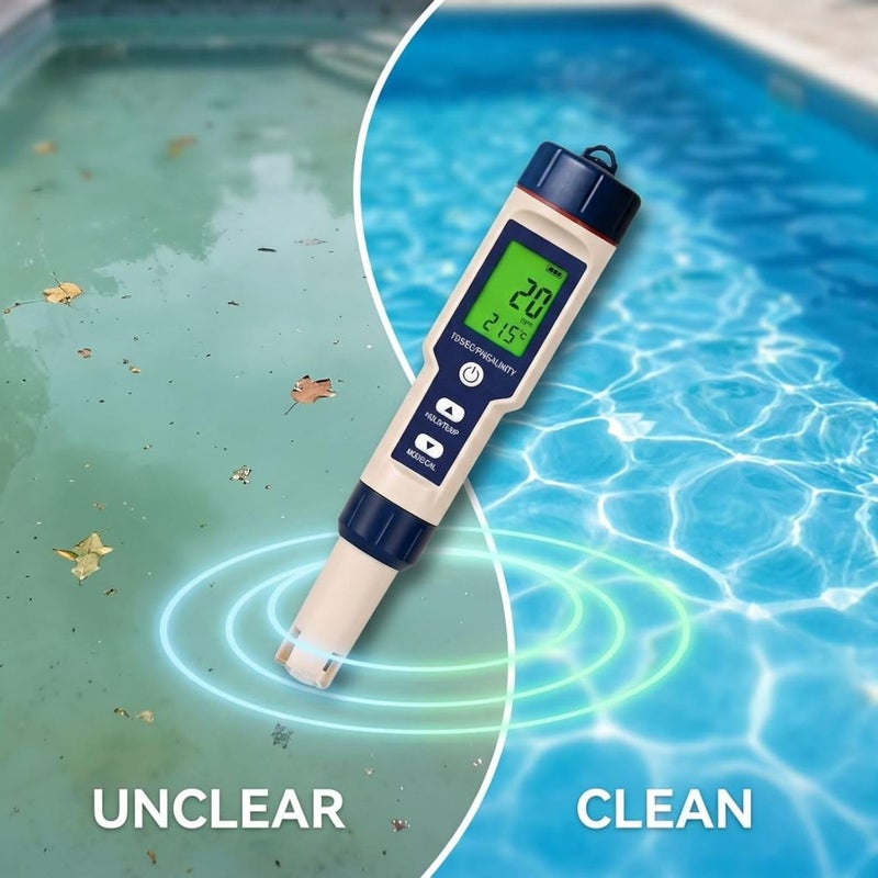 [Meet international specs] 5-in-1 Water Quality Tester, Digital PH Meter, Salinity Tester, TDS Temp Meter, Multi-Parameter Water Testing Pen with Large LCD, ±0.05pH High Precision, Calibration Powders Included Top rated sales item Fit multiple scenarios Multi functional Easy for adults & kids Rare in stock Limited quantity for sale Saudi family favorite Irresistible price Improve daily life Reliable quality Easy store & operate Match Saudi living habits Full buyer satisfaction Limited availability Durable for repeated use Fit Saudi festive occasions Buyer exclusive unique piece Limited stock New season item Quality verified by buyers Local stock available Limited production Fresh arrival local warehouse Lightweight & portable - Image 4